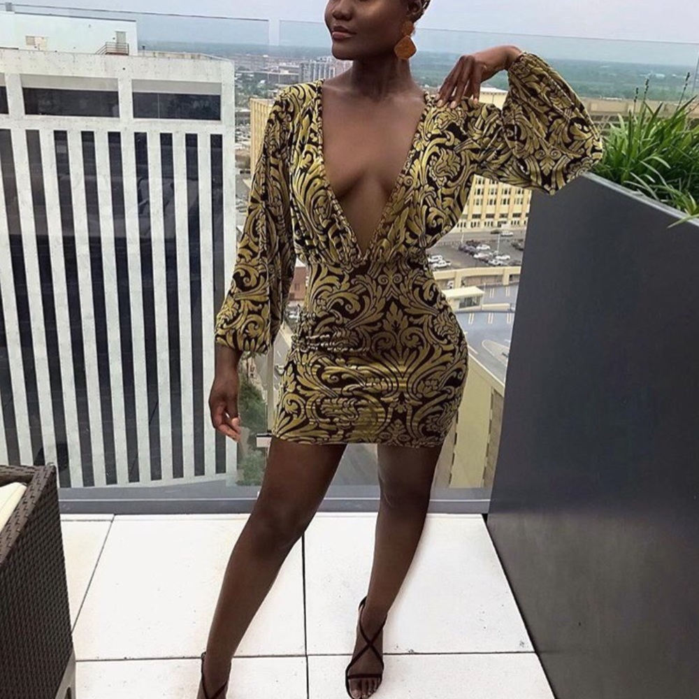 Mustard Devore velvet dress